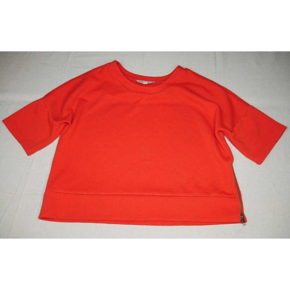 Loft Fleece Pullover Size Large Red Side Zip Half Sleeve Boxy Fit Top Crew Neck